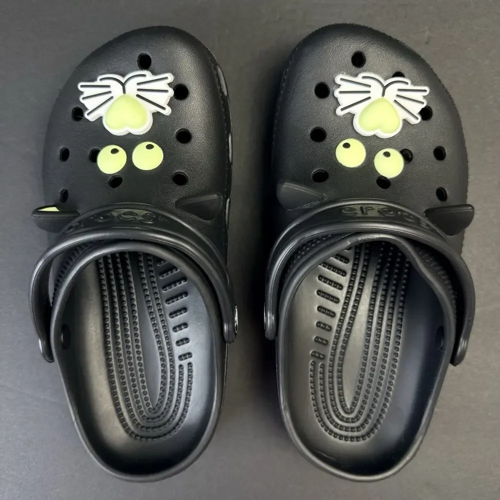Crocs Classic Glow Black Cat Kids J3 Glow in the Dark Clogs New No Box